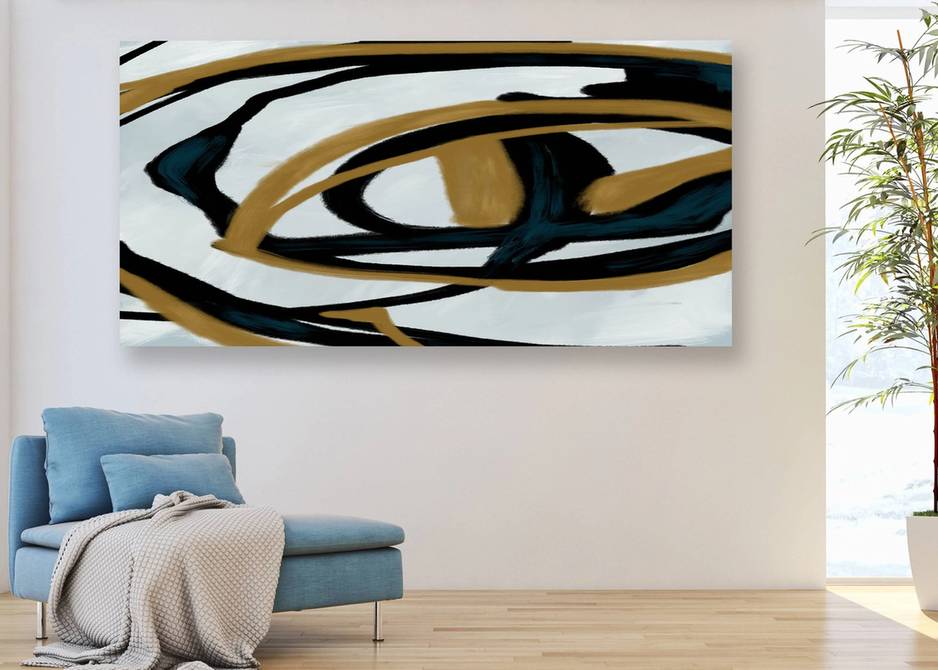 Black Hand-painted Leaf Abstract Canvas Artwork 3K0NC